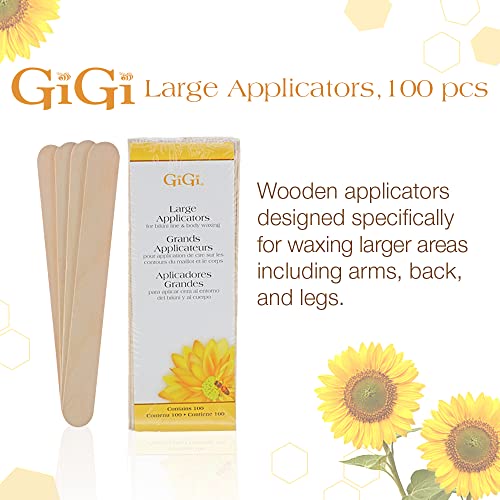 GiGi Soothing Azulene Hard Wax Beads & Refill Can 14 oz, Large Wax Sticks Applicators, 100 pcs ? All-in-One Hair Removal for Sensitive Skin, Waxing Kit for Women