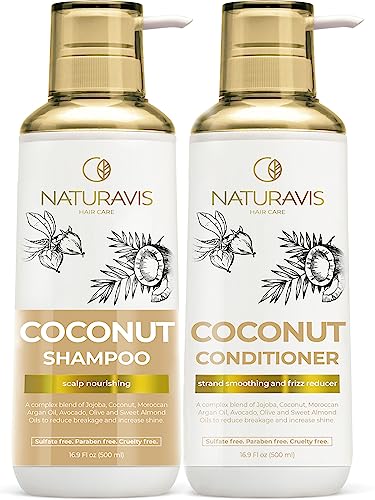 Coconut Shampoo and Conditioner Set - Sulfate Free and Paraben Free Intense Moisturizing Treatment with Jojoba - For Hydrating Your Scalp and Restoring Dry and Damaged Hair