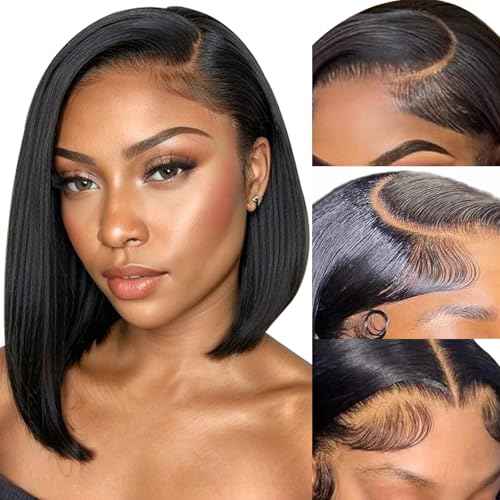 Bob Wig Human Hair 14 Inch Straight Bob Wig Human Hair 180% Density 13x4 Lace Front Wigs Human Hair Natural Color Glueless Wigs for Black Women