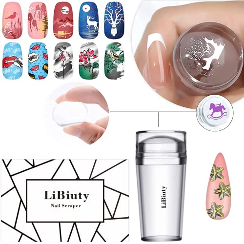 LiBiuty Nail Art Stamper Kit, 4pcs Silicone Nail Stamper 4pcs Nail Scrapers 4pcs Extra Stamper Heads French Tip Nail Stamp Set for French Manicure Home DIY Nail Salon