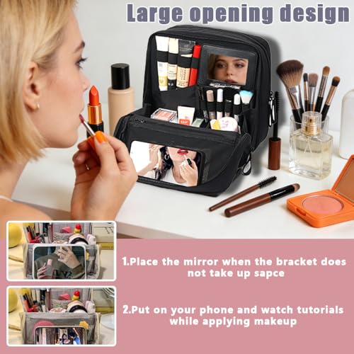 Geerlaqaly standing makeup bag, toiletry Bag 2-in-1 Women's Large Capacity Foldable Travel Makeup Storage Bag, Dry wet separation layer,Portable,black