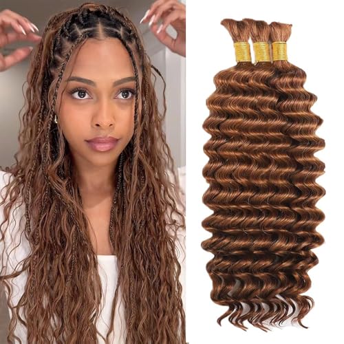 DiexrLamx Brown #30 Deep Water Wave Human Hair Bundles 24 Inch for Braiding, 150g