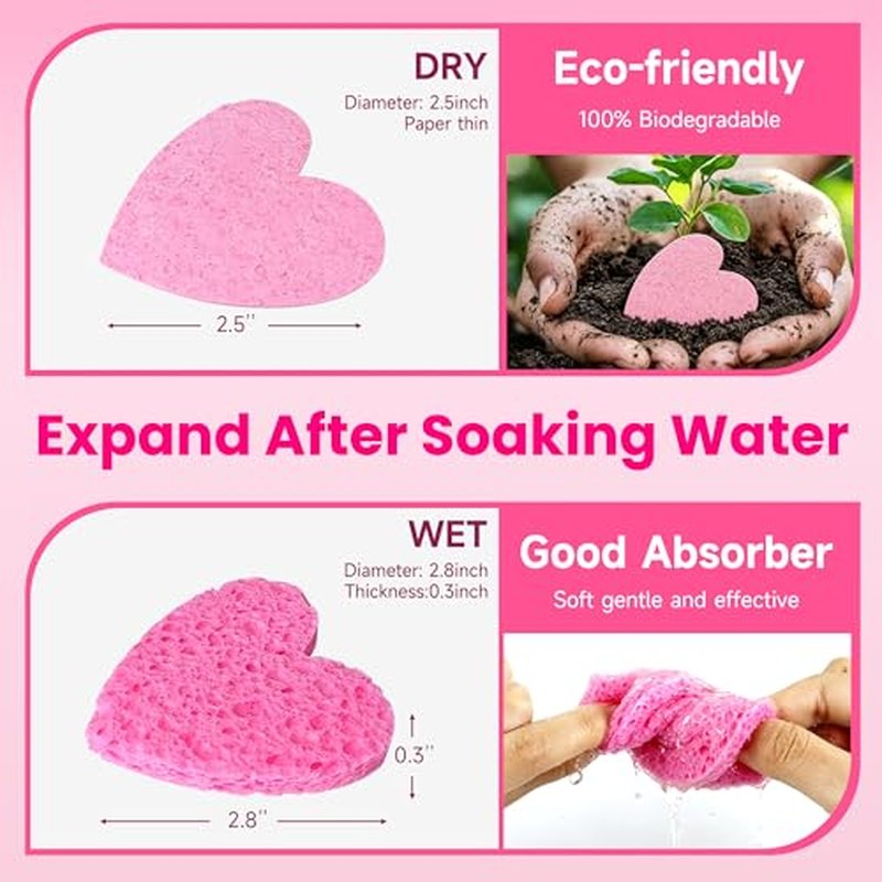 80-Count Heart Shape Natural Cellulose Facial Sponges