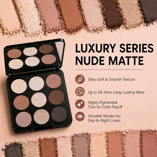 9-Color Nude Eyeshadow Palette with Mirror – Long-Lasting Waterproof
