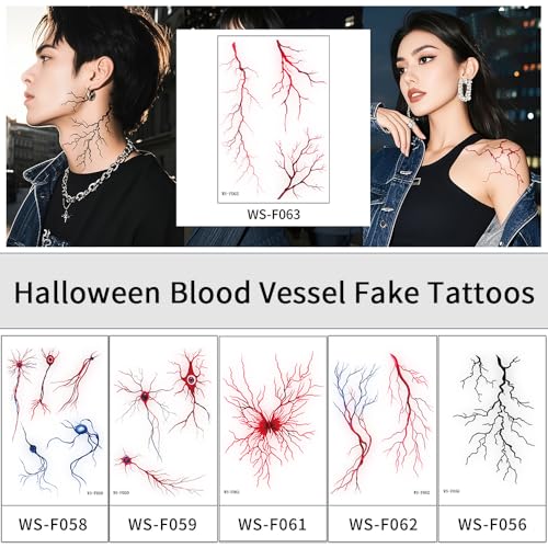 Halloween Blood Vessel Temporary Tattoos - 10 Sheets, 23 Pieces