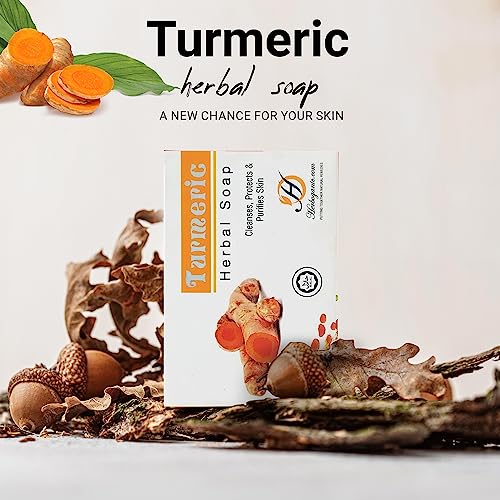 HERBOGANIC Turmeric Herbal Soap | Herbal Bar Soap with Benefits of Turmeric | Nourishes Skin | For Healthy, Radiant Skin | All Natural Bar Soap for Men and Women | 5 oz Bar (Pack of 3)……