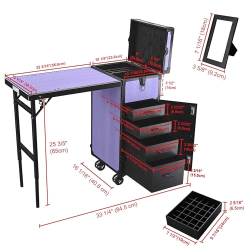 BYOOTIQUE Portable Nail Desk with Storage Drawers & Rolling Wheels