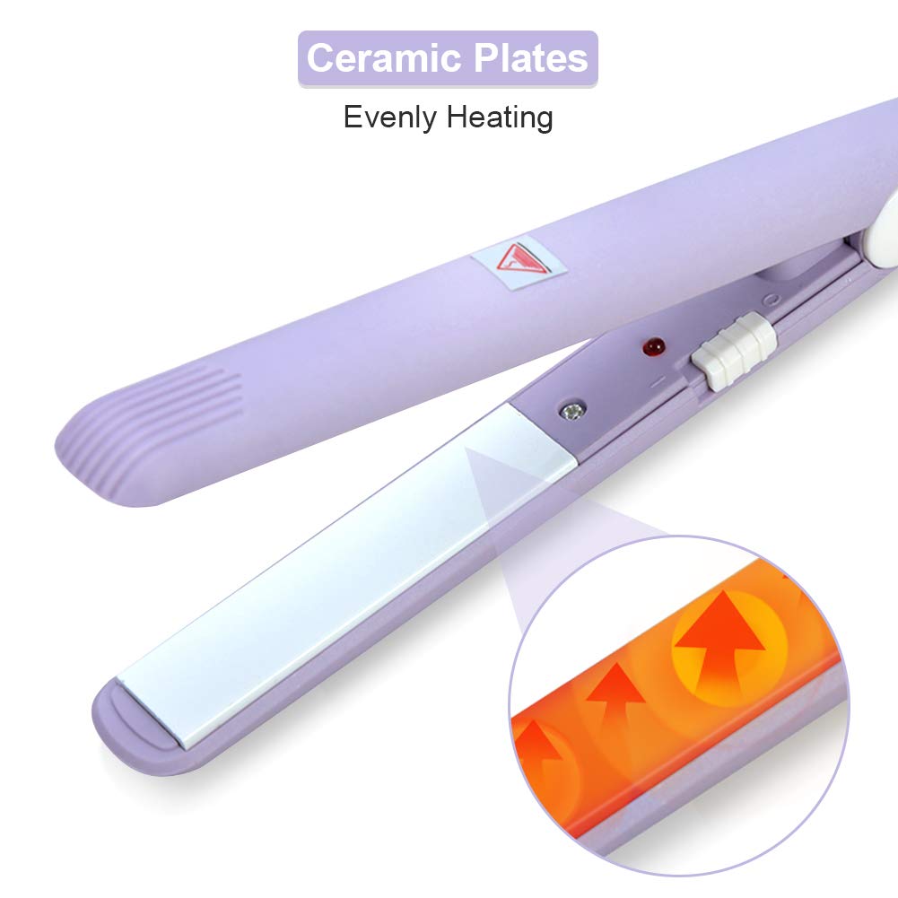 Mini Hair Straightener Ceramic Tourmaline Plate Flat Iron Curler Small Lightweight Portable Hair Styling Straightening Plate Curling Iron with Quick & Easy Heating for Women