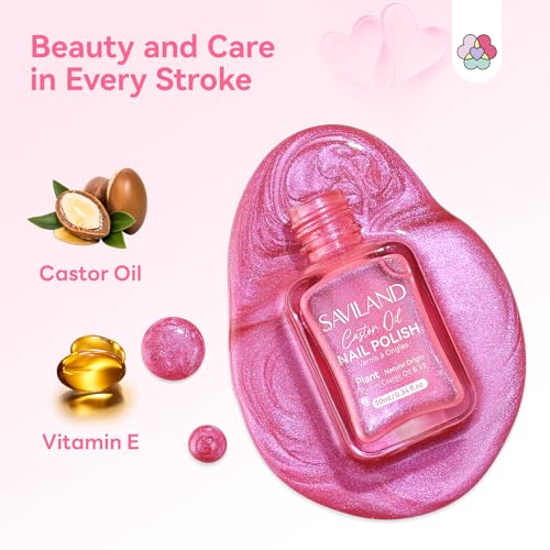 SAVILAND Valentine Magnetic Nail Polish Set 6 Romantic Pink & Lilac Colors, 0.34 Fl oz Each, Cat Eye Effect, Quick Dry, Long Lasting