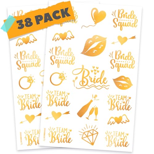 CORRURE Gold Temporary Tattoos - 38pcs Bachelorette Party Favors