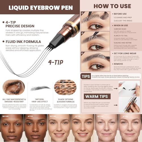 2 Pack Waterproof Eyebrow Pen with 4 Tip - Dark Brown