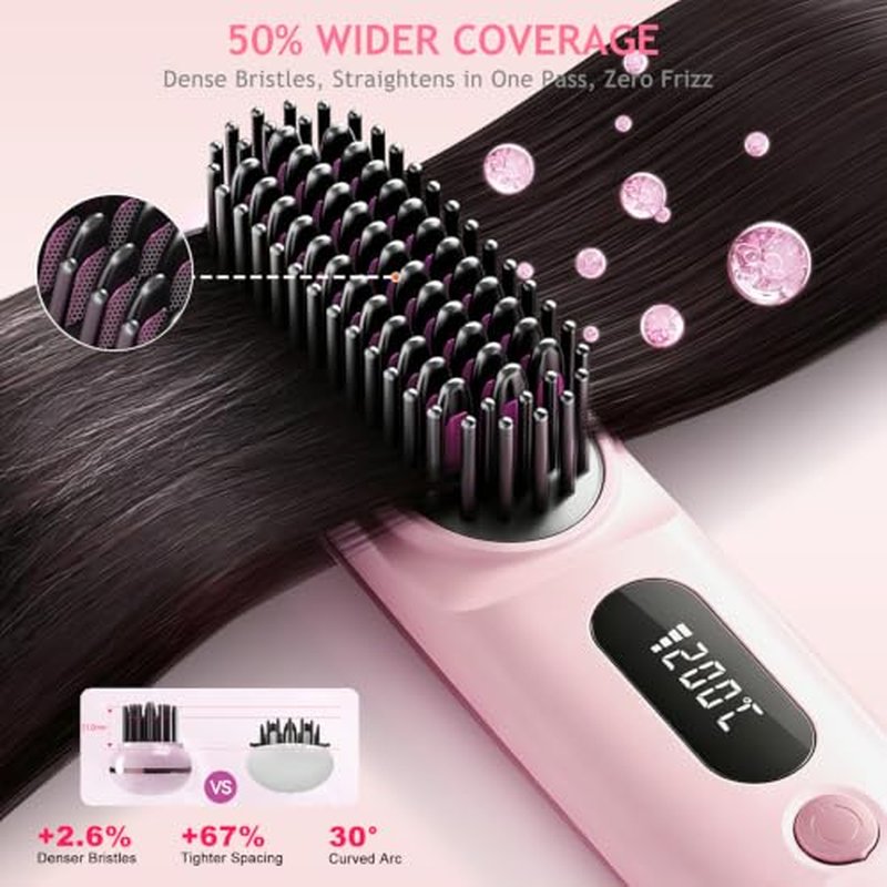 GHSLZE Go Brush Pro Cordless Hair Straightener Brush - 79 Teeth, Fast Heat, 40 Min Runtime