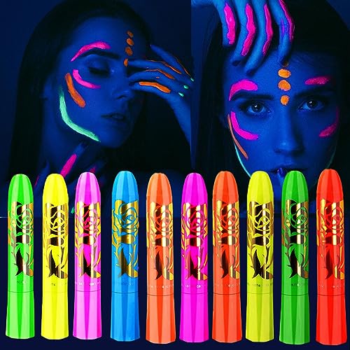 UV Glow Face Paint Kit - 10 Neon Colors for Blacklight Parties