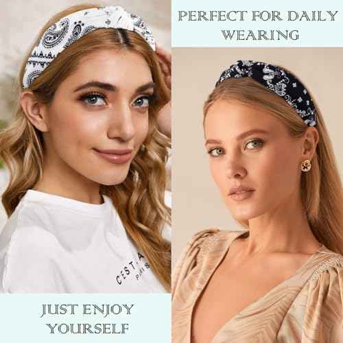 TOBATOBA Bandana Headbands: Paisley Prints, Boho Style Headwraps for Women and Girls - Non-Slip Hair Accessories in Red, White, and Black