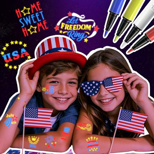 UV Glow Tattoo Markers with 9 Stencils - 4 Color Body Paint Pens