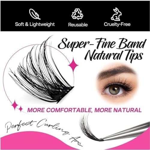 Lash Clusters Wispy D-Curl Eyelash Extensions 8-18mm Natural Volume Individual Lashes with Soft Thin Band 110 Clusters DIY Lash Extension for Beginners