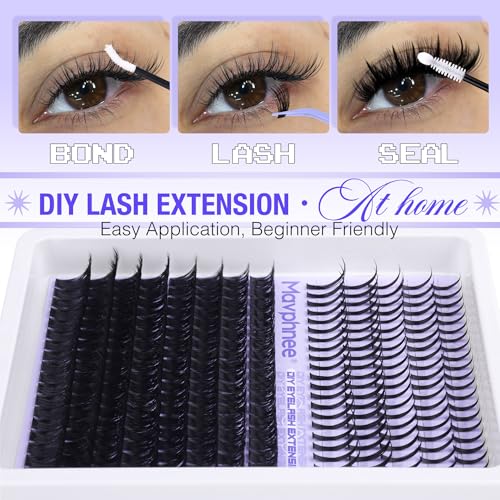 Lash Clusters Kit 100D Eyelash Clusters 12-21MM Long Spiky Cluster Eyelash Extensions Kit Mega Volume Individual Lash Extensions DIY Lash Spikes with Lash Bond and Seal and Tweezers by Mavphnee