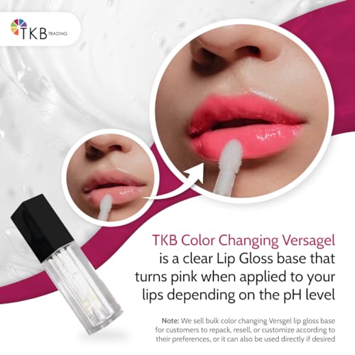 TKB Color Changing Versagel Lip Gloss Base| Clear to Pink| Vegan, Cruelty-Free, Long-Lasting| DIY Customizable with Pigments, Glitters| Made in USA (8 Ounce (Pack of 1))