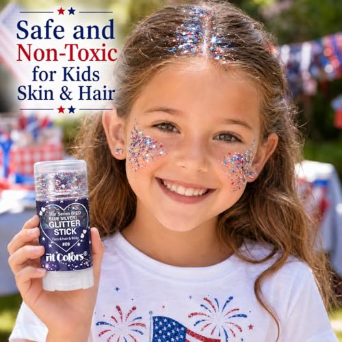 Patriotic Face Body Glitter Stick - Waterproof 4th of July Makeup
