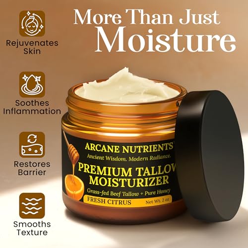 Grass-Fed Beef Tallow for Skin and Face, Nourishing Tallow and Honey Balm, Moisturizing for Face, Hands, and Body, Fresh Citrus Scent, 2 oz