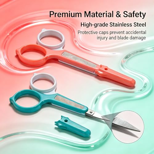 Pafason Small Travel Eyebrow & Eyelash Scissor Set - Green+Red, Precise Grooming Tools