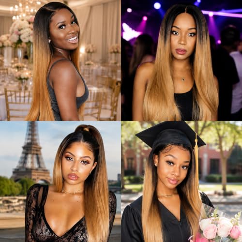Honey Blonde 1B/27 Brazilian Human Hair Bundles 12-16 Inch Natural Straight Extensions
