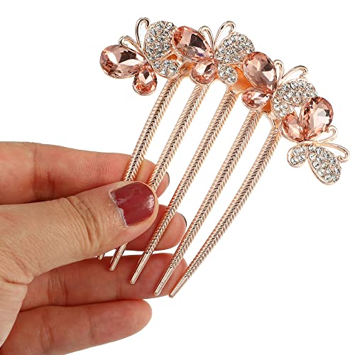 VOCOSTE Women Rhinestone Inlaid Flower Hair Comb Hairpin Hair Accessory Side Comb Clips Rhinestone Head Pieces Champagne