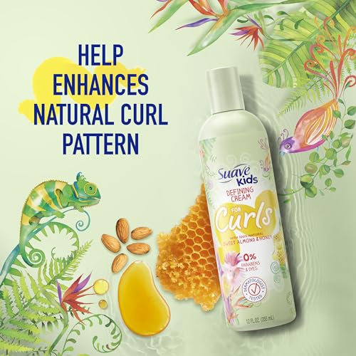 Suave Kids Natural Sweet Almond Honey Curl Defining Cream, No Parabens, No Dyes, 16.5 Oz Pack of 4