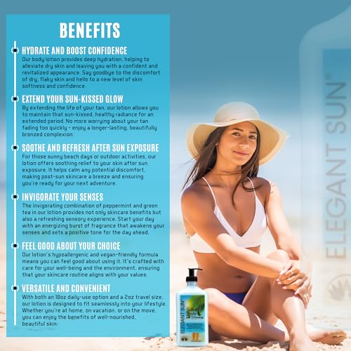 Saltwater Beaches Tan Extender, After Sun Lotion Tanning Bed Lotion, Aloe Vera Base Moisturizer, Hypoallergenic, Sensitive Skin Lotion for Men or Women, Unisex Fresh Scent, Elegant Sun