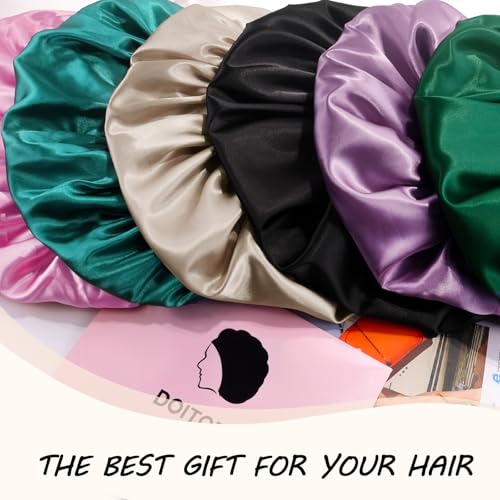 Silk Bonnet for Women - Adjustable Double Layer Sleep Cap Black