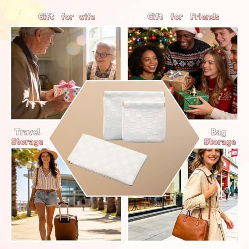 3-Pack Small Makeup Bags for Purse, Waterproof Leather Organizer