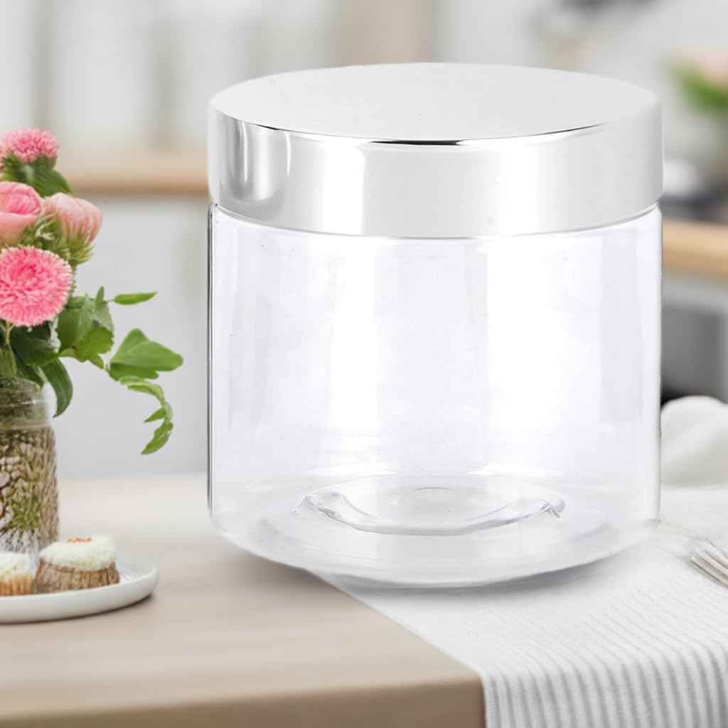 6 oz Clear PET Plastic Jar with Silver Metal Overshell Lid (12 Pack)