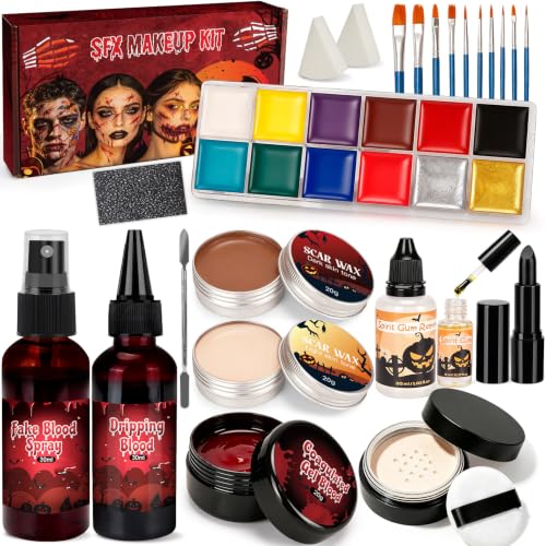 Halloween SFX Makeup Kit 24pcs - Fake Blood, Scar Wax, Face Paint