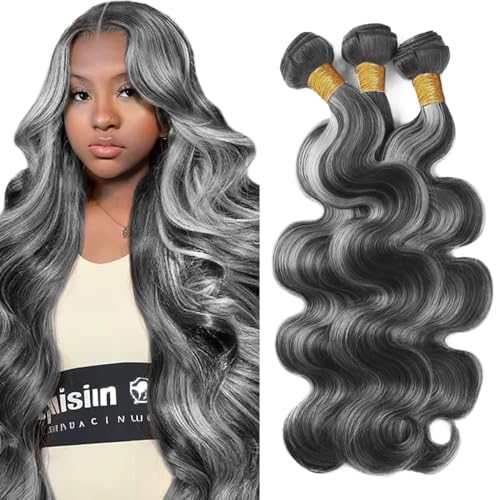P1B Gray Body Wave Hair Bundles 34 Inch Brazilian Virgin