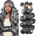 P1B Grey Body Wave Human Hair Bundles - 3 Pack, 32 Inch