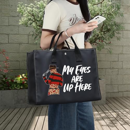 WZMPA Horror Movie Cosmetic Makeup Bag - Inspired Gift 'My Eyes Are Up Here' Zipper Pouch Bag For Movie Fans (Eyes Up Here BG)