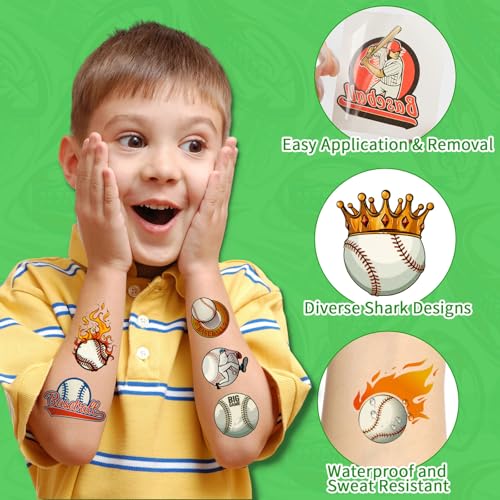 400Pcs+ Baseball Temporary Tattoos Sticker for Kids Boy, American Baseball Tattoos Face Stickers as Themed Party Favors as Cheerleaders Team Players Gifts Supplies