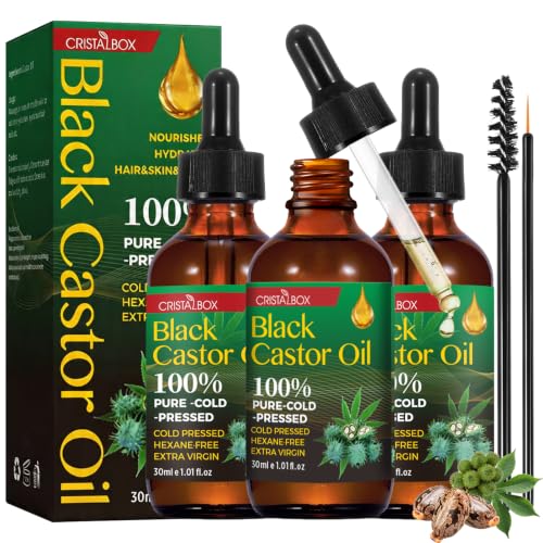 CRISTALBOX Organic Jamaican Black Castor Oil – 3 Pack 100% Pure for Hair, Skin & Nails