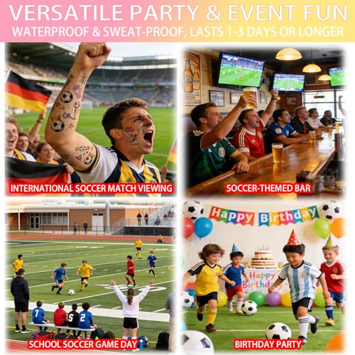 8 Pack Soccer Temporary Tattoos - Waterproof Face & Body Stickers