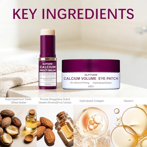 Calcium Multi Balm Stick & 60 Hydrogel Under Eye Patches (30 Pairs),Dual-Effect Eye Care Set for Deep Hydration & Smoothing Fine Lines,Gentle,Skin-Friendly (Pack of 1)