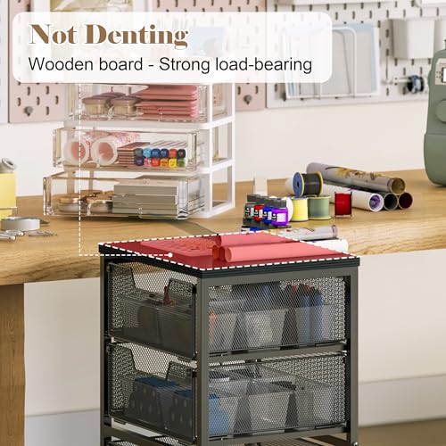 4-Drawer Rolling Cart with Wooden Top & Lockable Wheels