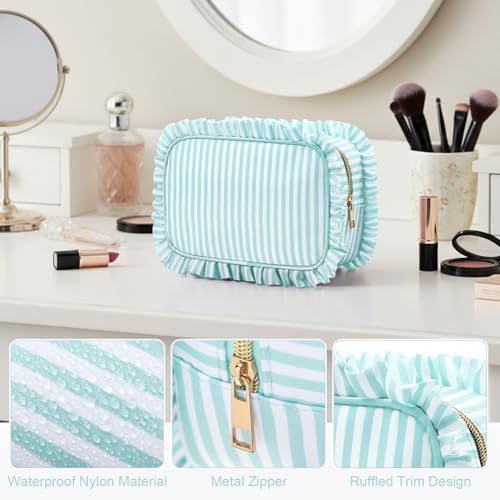 Kigeli Ruffle Makeup Bag - Large Waterproof Travel Cosmetic Pouch