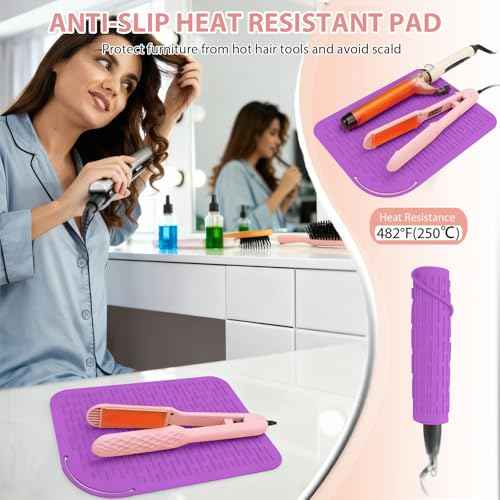 Large Silicone Heat Resistant Mat, Portable Travel Hot Hair Tools Holder Pad for Curling Iron, Flat Iron, Hair Straightener and Other Styling Tools(12.0" x 9.0")