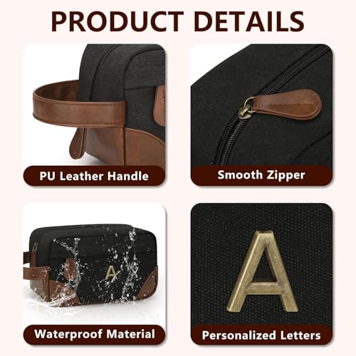 Personalized Toiletry Bag for Men - Canvas & Leather Dopp Kit