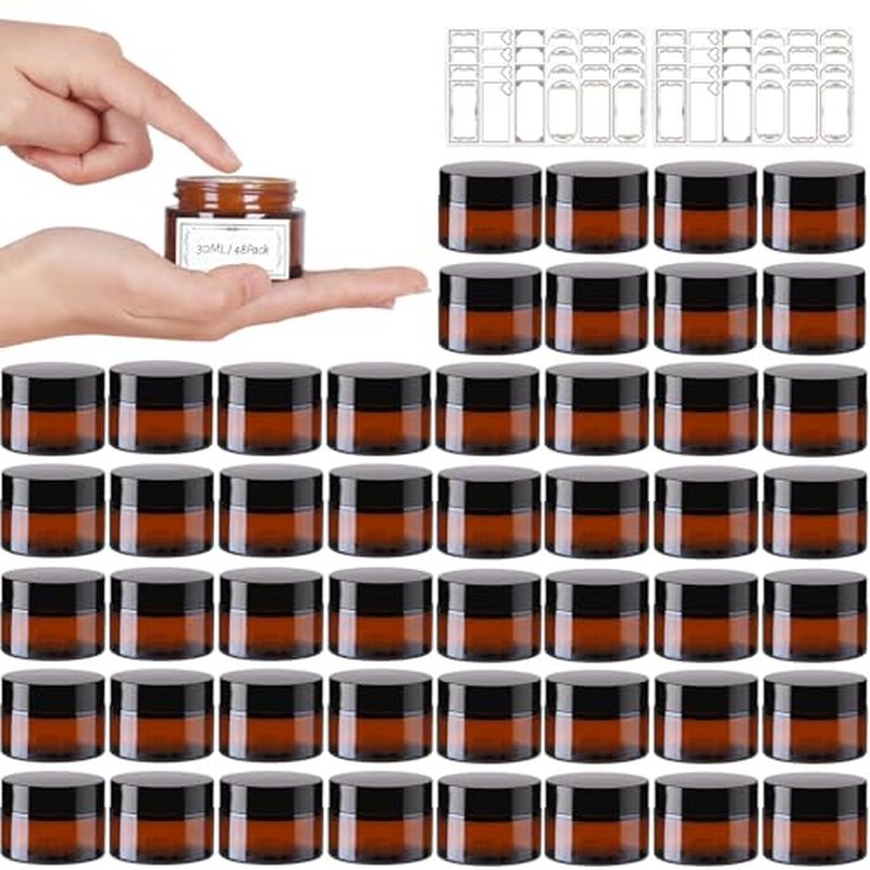 1 oz Amber Glass Jars with Lids, 48-Pack – UV Protection