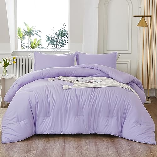 Litanika Lavender Comforter Twin/Twin XL Size, 2 Pieces Boho Lightweight Solid Bedding Comforter Set, All Season Fluffy Bed Set (66x90In Comforter & 1 Pillowcase)