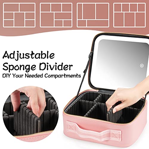Makeup Travel Case with LED Mirror & Adjustable Compartments