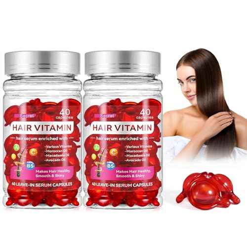 2 Box Hair Treatment Serum Oil Capsules,Enriched with Moroccan Macadamia Avocado Oils Vitamins A C E Pro B5, Leave-in Molecular Repair Hair Vitamins Serum for Dry Damaged Hair. (80 Pcs)