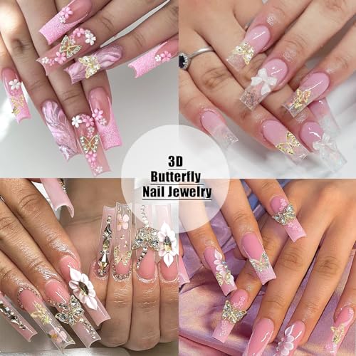 RODAKY 30PCS Butterfly Nail Charms Gold Butterflies Nail Art Jewelry 3D Butterfly Nail Gems Rhinestone for Nails Manicure DIY Accessories for Women and Girls