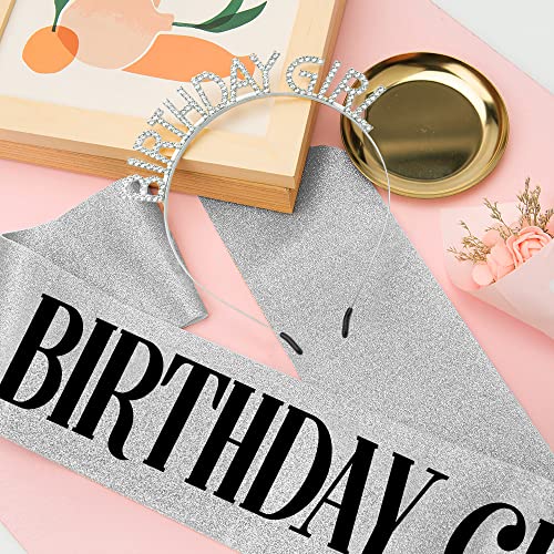 Birthday Sash for Women Black and Silver Birthday Girl Sash Glitter Birthday Sash and Tiara for Women Birthday Crowns for Women Happy Birthday Decorations Accessories Rhinestone Birthday Girl Headband